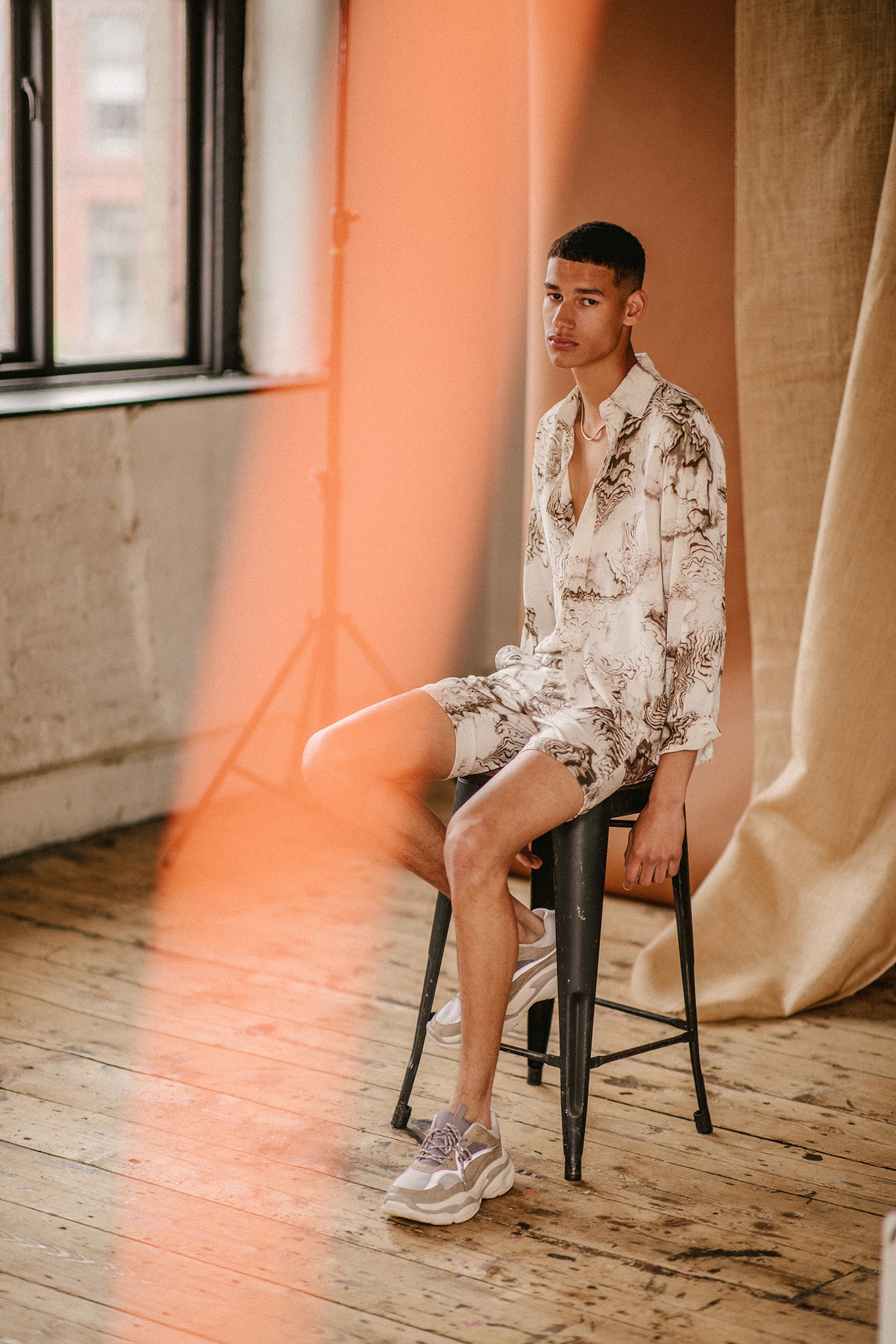 MARBLE PRINT SHIRT & SHORTS CO-ORD