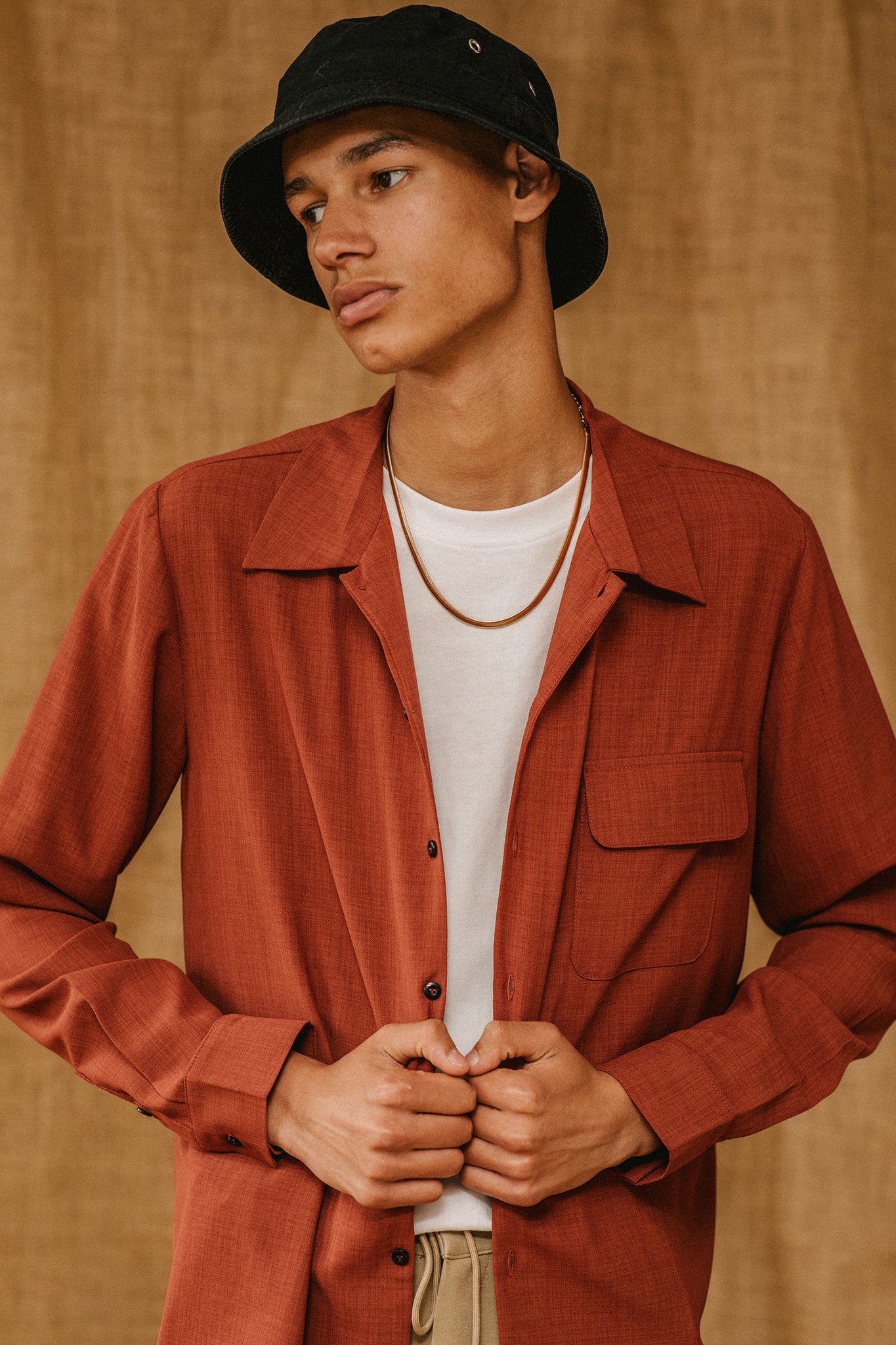 RUST LINEN UTILITY SHACKET